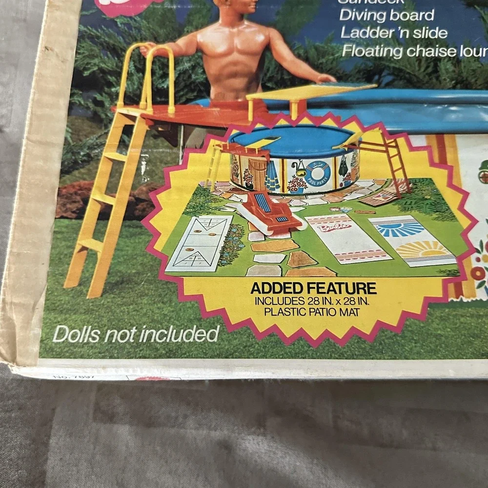 Vintage 1973 Barbie Pool Party Playset Mattel No 7897 Patio Mat‎ Set USA Toy